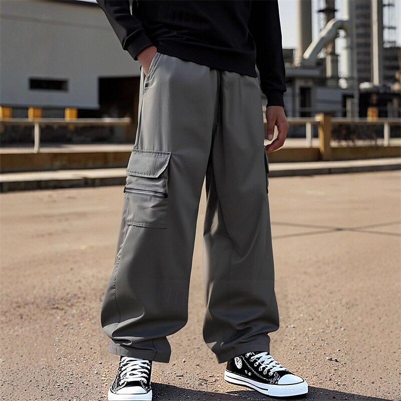 Men's Cargo Pants Trousers Baggy Pants Drawstring Elastic Waist Multi Pocket Plain Wearable Outdoor Daily Camping & Hiking Fashion Classic Black Gray