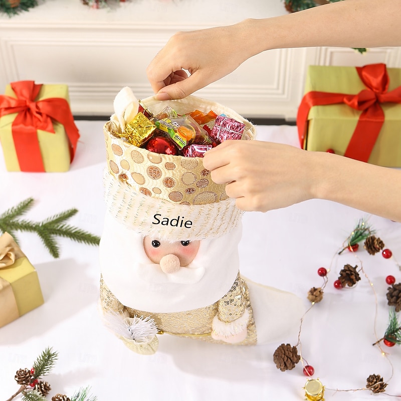 Personalized Christmas Stocking Custom Name Gold Santa Long Holiday Stockings for Christmas Tree Decoration, Perfect Gift for Xmas & New Year Celebrations2