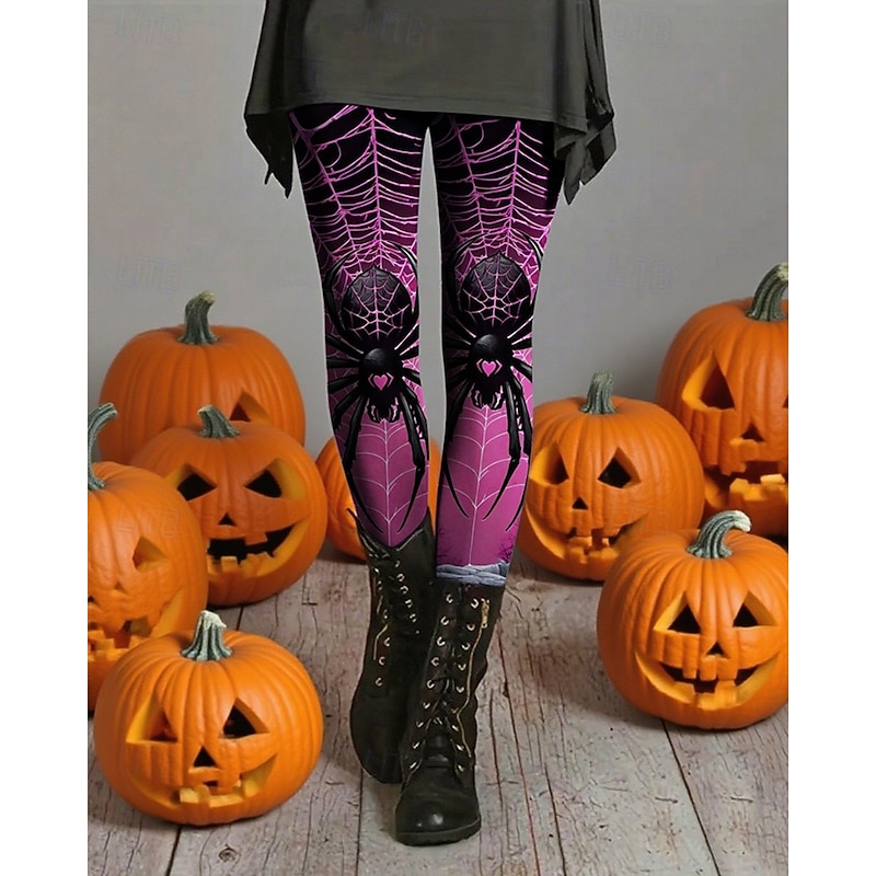 Women's Pants Trousers Leggings Cozy Leggings Streetwear Casual Full Length High WaistPantsHalloween Graphic Prints Elastic Waist Print Breathability Comfortable Stretchy Vacation Street Daily Wear3