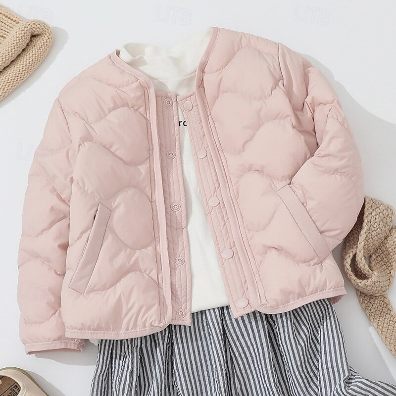 Kids Girls' Down Jacket Puffer Jacket Solid Color Fashion Zipper Pocket School Coat Outerwear 4-12 Years Winter Black Pink Blue4