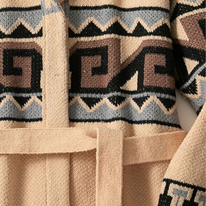 Men's Sweater Cardigan Sweater Fair Isle Sweater Ribbed Knit Short Belted Knitted Plain Shawl Collar Vacation Fashion Casual Daily Wear Clothing Apparel Fall Spring &  Fall khaki M L XL4