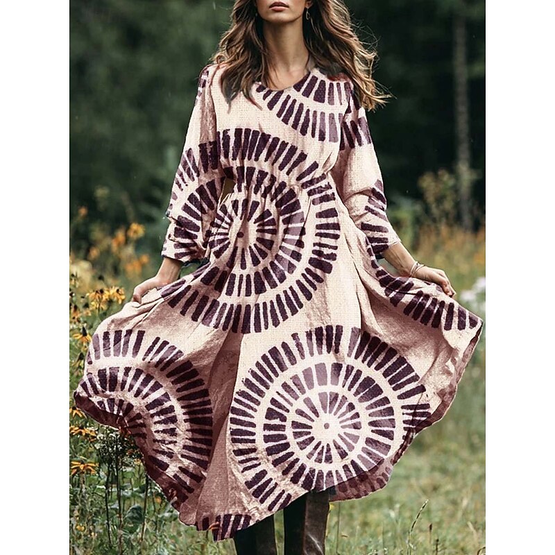 Women's Maxi Dress A Line Dress Vacation Casual Boho Beach Regular Fit Floral Graphic Paisley Long Sleeve V Neck Pink Purple Green Gray Spring Fall Winter Autumn4