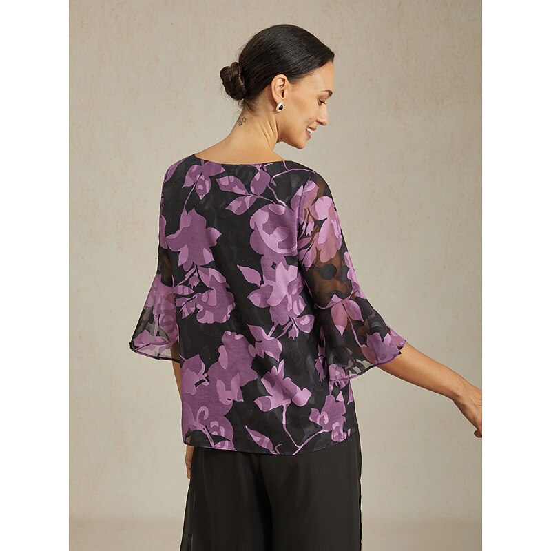 Women's Chiffon Burnout Top Black Purple Round Neck Casual Vacation Spring Summer Fall2
