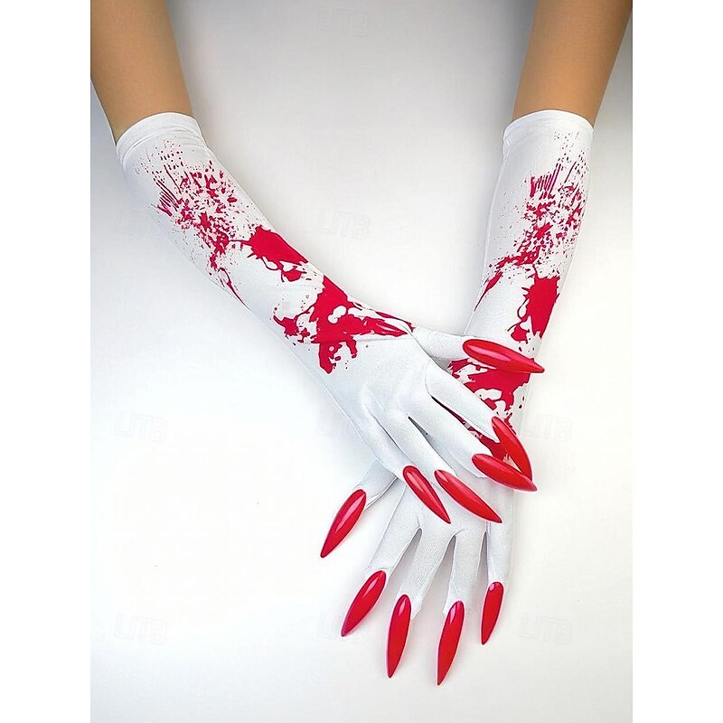 Women's Halloween Bloody Gloves with Long Red Claw Nails – Scary Cosplay Costume Accessories for Party, Vampire and Zombie Dress Up4