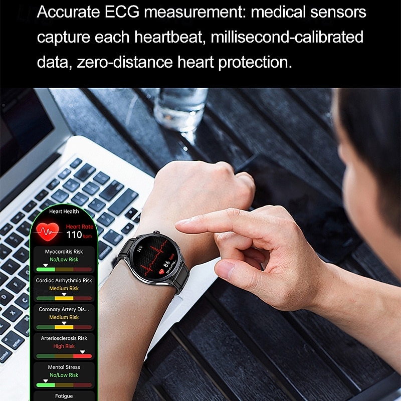 iMosi ET472 Smart Watch 1.53 inch Smartwatch Fitness Running Watch Bluetooth ECG+PPG Pedometer Call Reminder Compatible with Android iOS Women Men Hands-Free Calls Waterproof Media Control IP68 46mm3