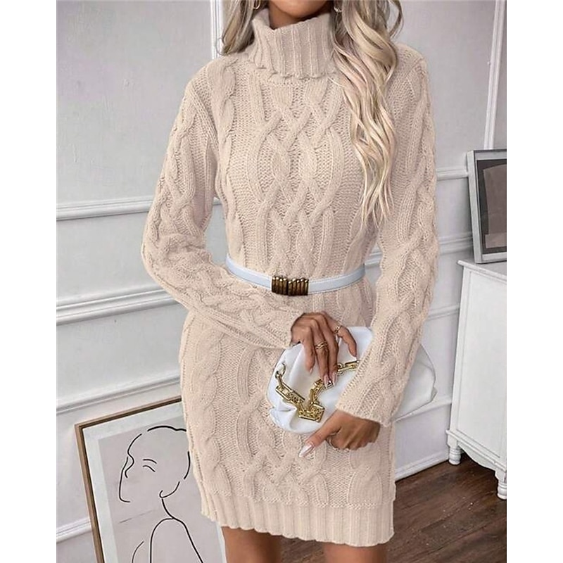 Women's Mini Dress Sweater Dress Knit Dress Casual Dress Elegant Fashion Modern Outdoor Daily Going out Regular Fit Plain Long Sleeve Turtleneck Apricot Fall Winter4