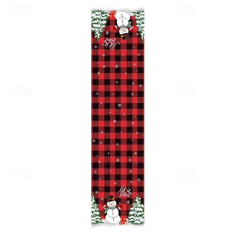 Christmas Table Runner, Holiday Snowflake Plaid and Snowman Print, Festive Xmas Tablecloth and Dining Mat Decoration2
