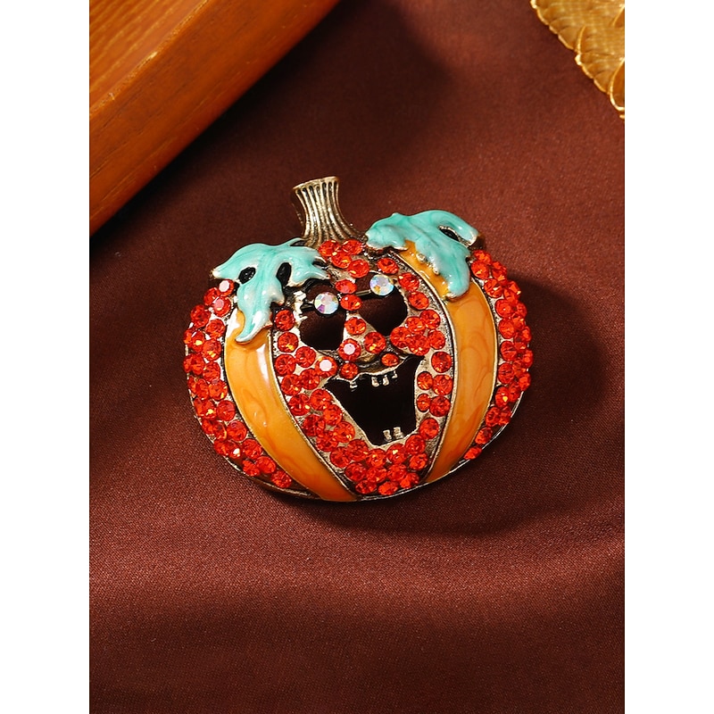 Women's Halloween Pumpkin Brooch - Funny Cute Rhinestone Pin Badge for Costume Party and Festive Accessories2