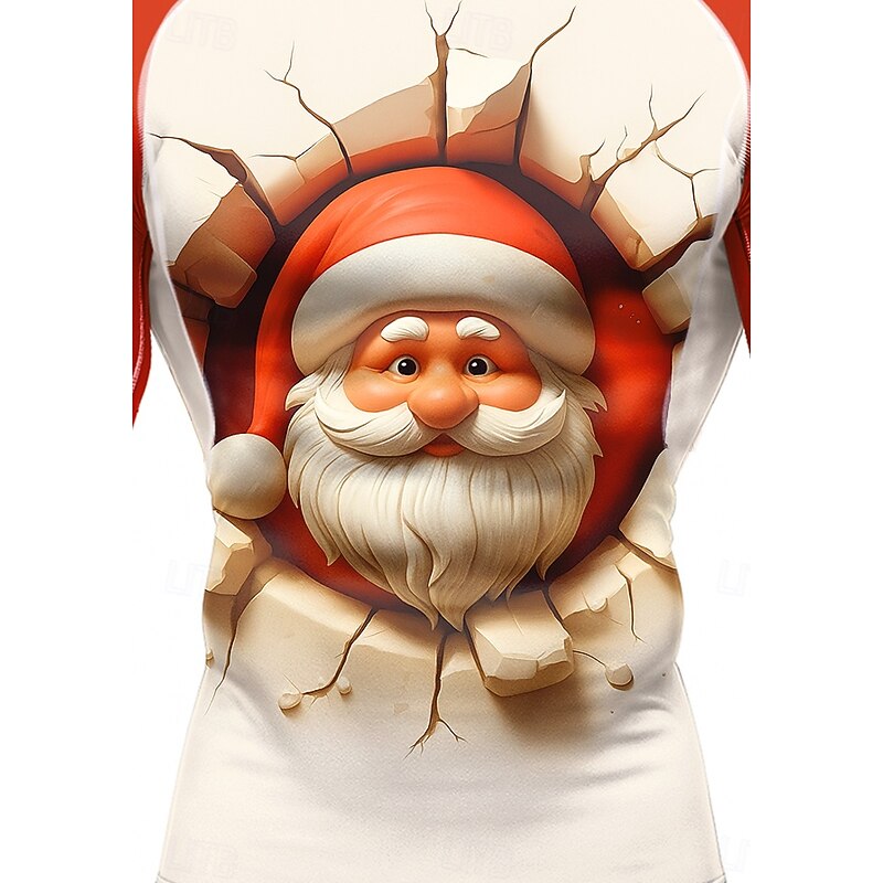 Christmas Men's Compression Shirt Running Shirt Long Sleeve Base Layer Quick Dry Compression Power Flex Moisture Wicking Gym Workout Active Training Exercise Sportswear Activewear White Red3