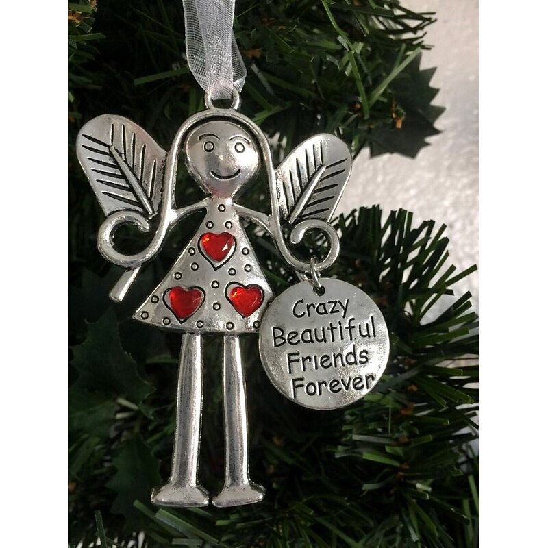Christmas Angel Friendship Ornament Gift-Best Friend Gift, Alloy Silver Wing Angel Girl Hanging Decoration, Xmas Tree Ornament for Holiday Party Home Decor