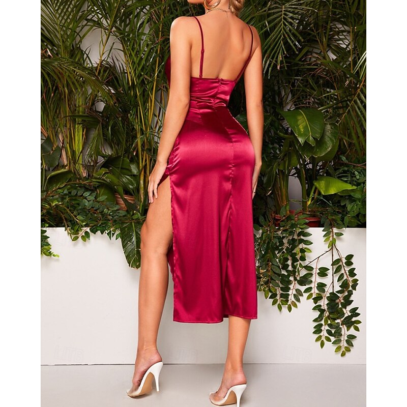 Women's Midi Dress Party Dress Cocktail Dress Satin Dress Slip Dress Elegant Modern Party Special Occasion Evening Party Regular Fit Plain Sleeveless Straps Black Pink Wine Navy Blue Summer4