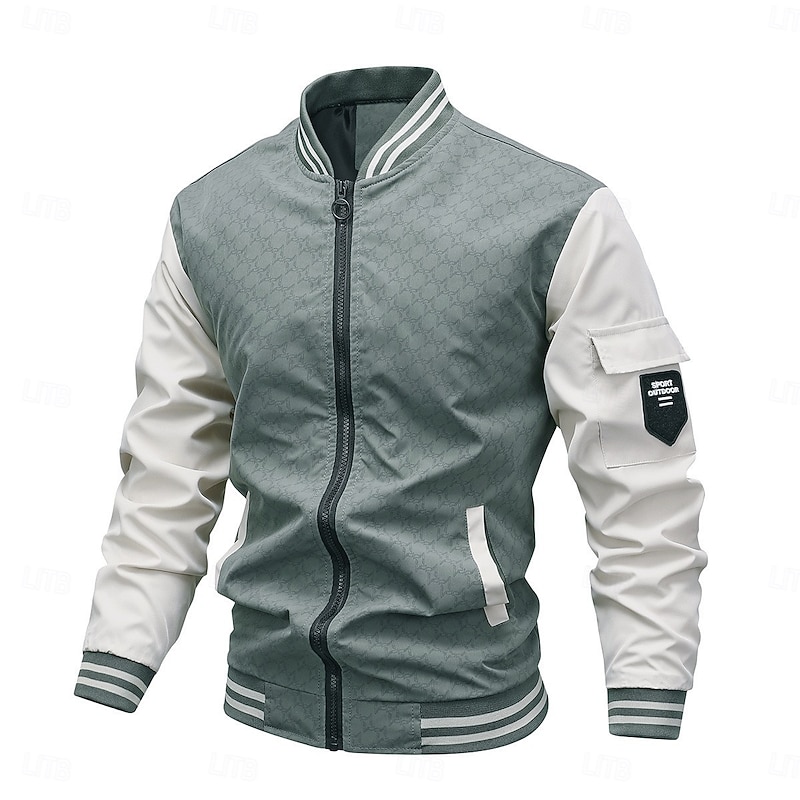 Men's Lightweight Jacket Bomber Jacket Formal Home Windbreaker Pocket Spring Fall Solid Color Active Neutral Shirt Collar Regular Black White Green Jacket3