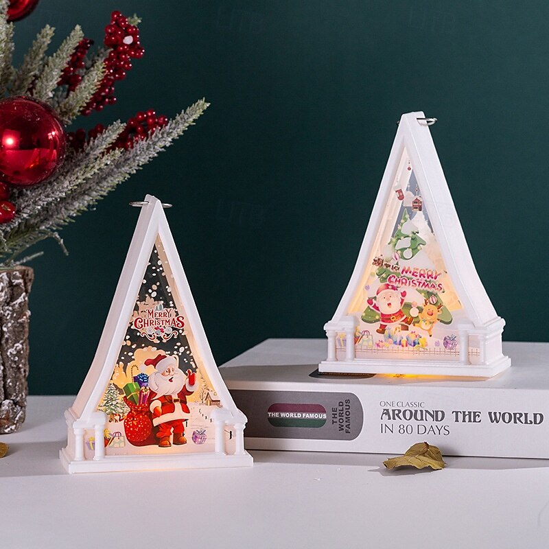 1 Pc 15.5 * 10.8CM Christmas LED Electronic Candle Light Retro Wind Light Indoor and Outdoor Party Desktop Ornament Light Hanging Lantern Christmas Decoration Prop AG10 * 3 Batteries3