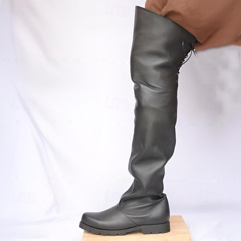 Medieval Renaissance Shoes Knee High Boots Flat Jazz Boots Pirate Viking Crusader Fancy Dress Men's Unisex Celtic Pirate Halloween Masquerade Performance Party & Evening LARP Adults' Shoes2