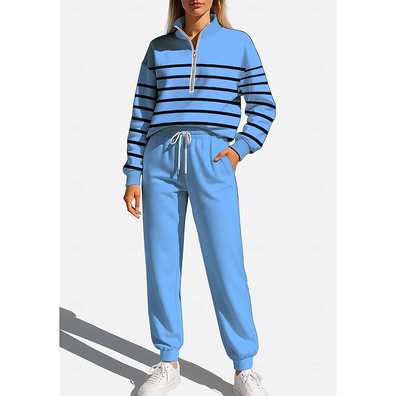 Women's Sweatshirt Tracksuit Sweatsuit Drawstring Zipper Geometric Jacket and Sweatpants Athletic Clothing Set Spring Blue Purple Casual Workout Outdoor Soft Baggy Long Sleeve Sport Activewear3