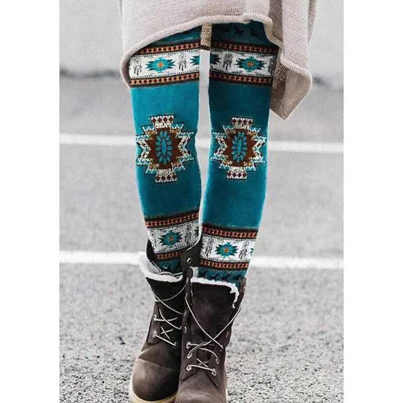 Women's Leggings Vacation Vintage Fashion Full Length High Waist Floral Graphic Printing Thermal Warm Soft Breathable Stretchy Formal Outdoor Vacation Red Blue Rainbow Spring Fall Slim Fit2