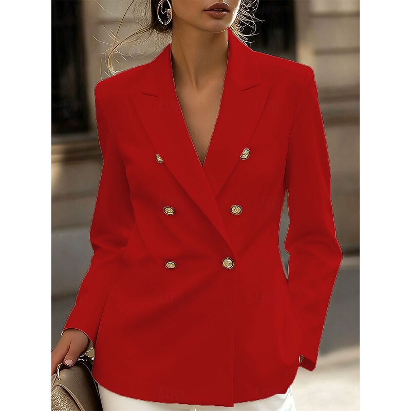 Women's Blazer Comfortable Breathable Buttons Print Fashion Casual Solid Color Formal Office Street Casual Double Breasted Short Notch Lapel Regular Fit Long Sleeve Outerwear Black White Red Spring2