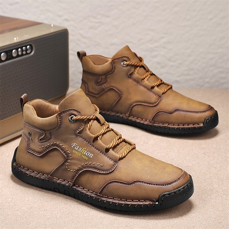 Men's Khaki Casual Work Shoes Durable Lace-Up Outdoor Sneakers with Anti-Slip Grip Sole for Hiking, Camping, Driving and Daily Activities4