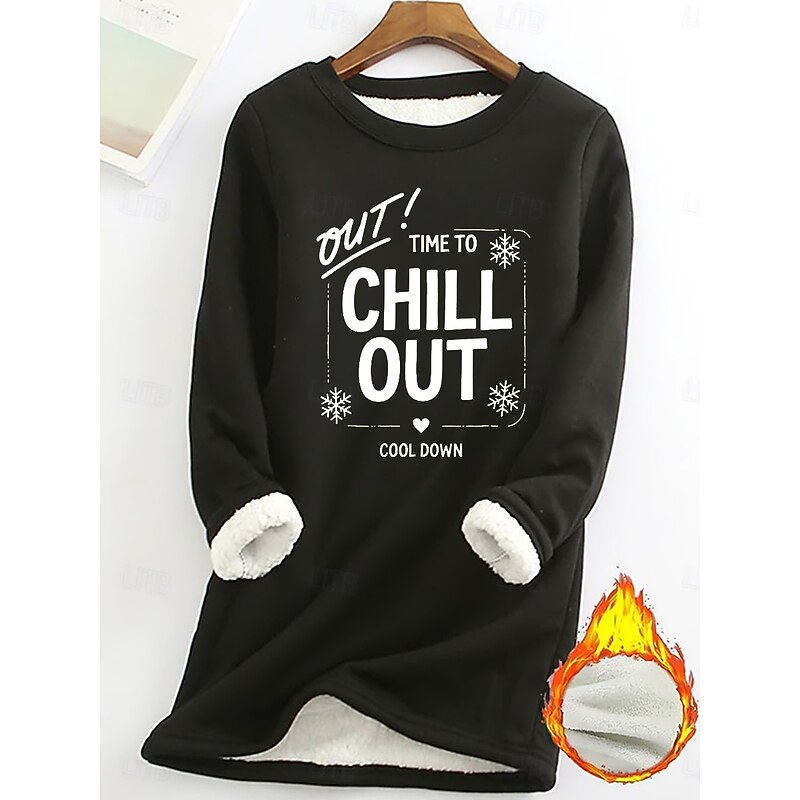 Women's Fleece Lined Pullover Sweatshirt Pajamas Pullover Sweatshirt Pullover Sweatshirts Letter Warm Streetwear Casual Long Sleeve Crew Neck Long Tops Home Dailywear Casual Print Black Pink Dark2
