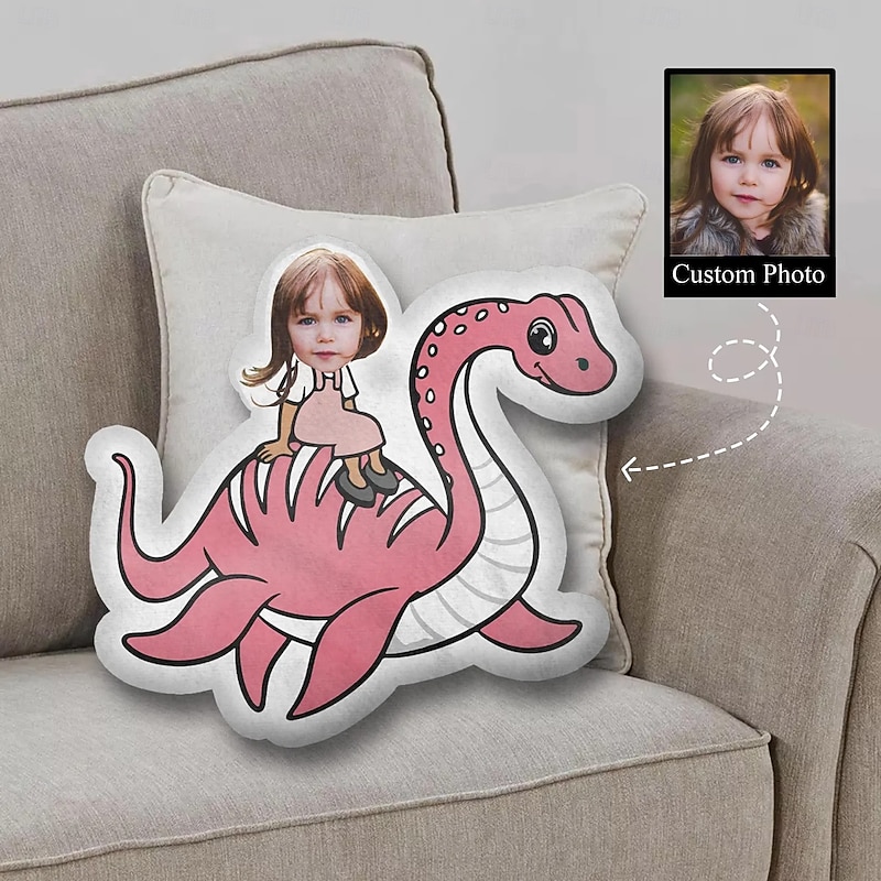 Personalized Photo Face Pillow,Customized  Kids Riding Dinosaur Pillows, Birthday Boy Gifts, Funny Ugly Pillow, Custom Shaped Pillow, Stuffed Dinosaur4