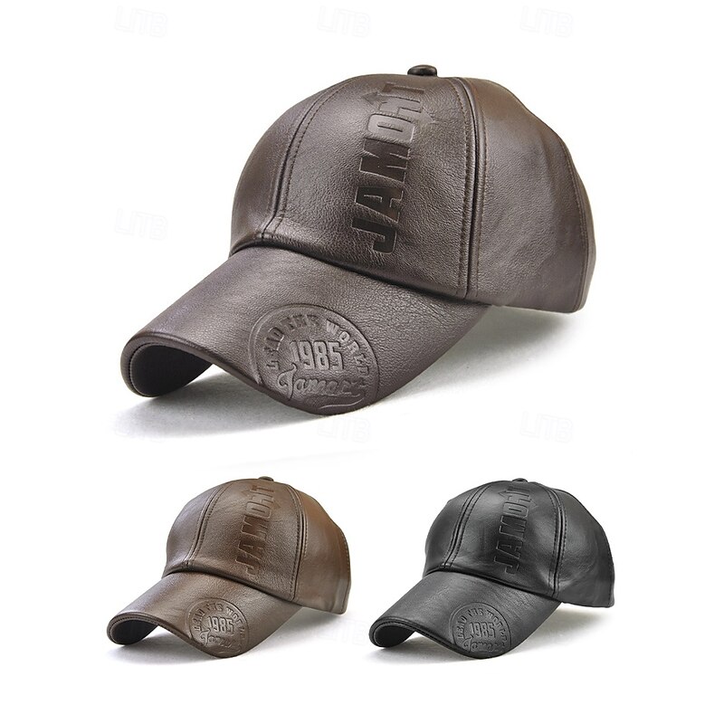 Men's Faux Leather Baseball Cap – Vintage Adjustable Embossed Hat for Casual, Outdoor Sports and Streetwear Style3