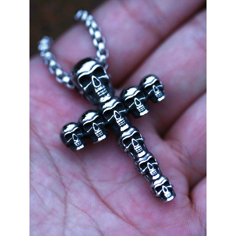 Men's Halloween Skull Cross Necklace – Gothic Alloy Pendant with Chain, Punk Style Jewelry for Party, Cosplay and Festival Wear4