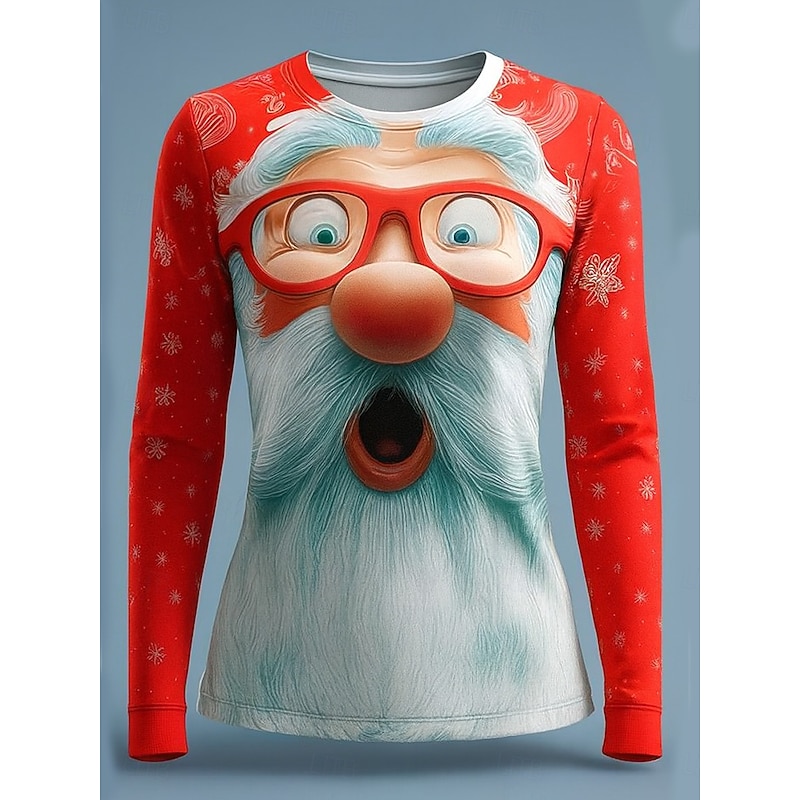 Christmas Women's T Shirt Graphic Santa Claus Letter Vintage Stylish Classic Long Sleeve Crew Neck Round Neck Regular Tops Weekend Print White Light Green Pink Red Beige Winter4