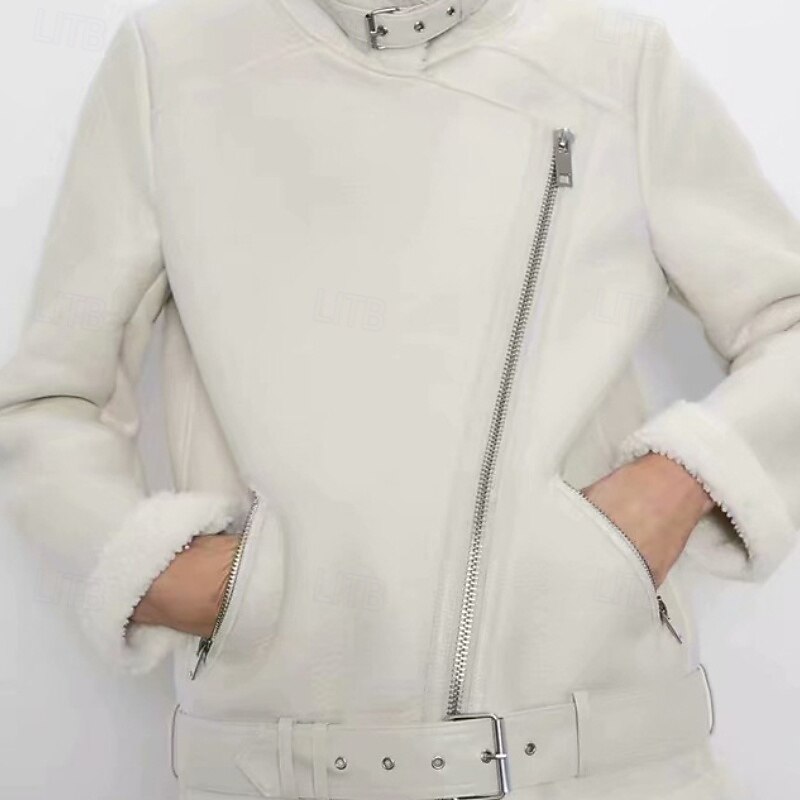 Women's Winter Coat Fleece Jacket Warm Comfortable Zipper Pocket Casual Plain Daily Wear Going out Weekend Regular Turndown Regular Fit Long Sleeve Outerwear Black White Wine Fall Winter3