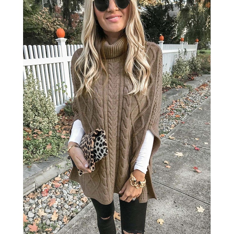 Women's Sweater Casual Soft Pure Color Ribbed Turtleneck Knitted Sleeveless Regular Tops Knit Outdoor Daily Weekend Pink Blue Fall Winter2