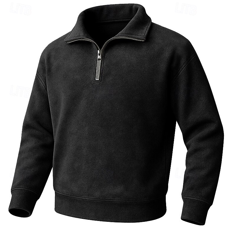 Men's Hoodie Pullover Hoodie Sweatshirt Quarter Zip Sweatshirt Yellowish brown Black Pink Navy Blue Dark Green Lapel Plain Patchwork Color Block Sports & Outdoor Casual Daily Streetwear Cool3