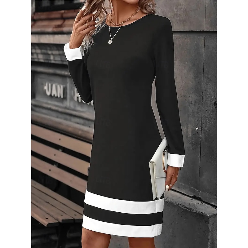 Women's Mini Dress T Shirt Dress Tee Dress Shift Dress Summer Dress Vacation Casual Party Daily Regular Fit Graphic Color Block Long Sleeve Crew Neck Black Navy Blue Spring Fall Winter3