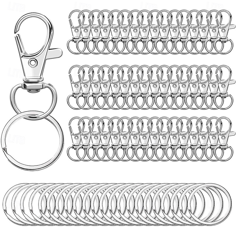 100PCS Swivel Snap Hooks with Key Rings, 50Pcs Key Chain Clip Hooks and 50Pcs Key Rings, Lanyard Lobster Claw Clasps for Keychains Jewelry Art Crafts