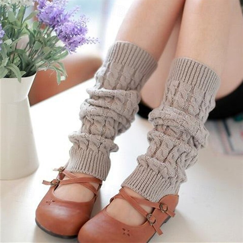 Women Cable Knit Slouch Socks, Fall and Winter Warm Korean Style Leg Warmers, Japanese Inspired Knitted Calf Socks2