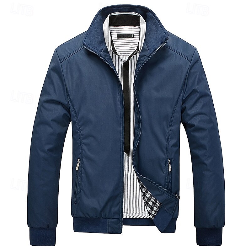 Men's Lightweight Jacket Casual Jacket Vacation Daily Breathable Pocket Spring Fall Plain Fashion Classic Stand Collar Regular Black Blue Green Khaki Light Grey Jacket4