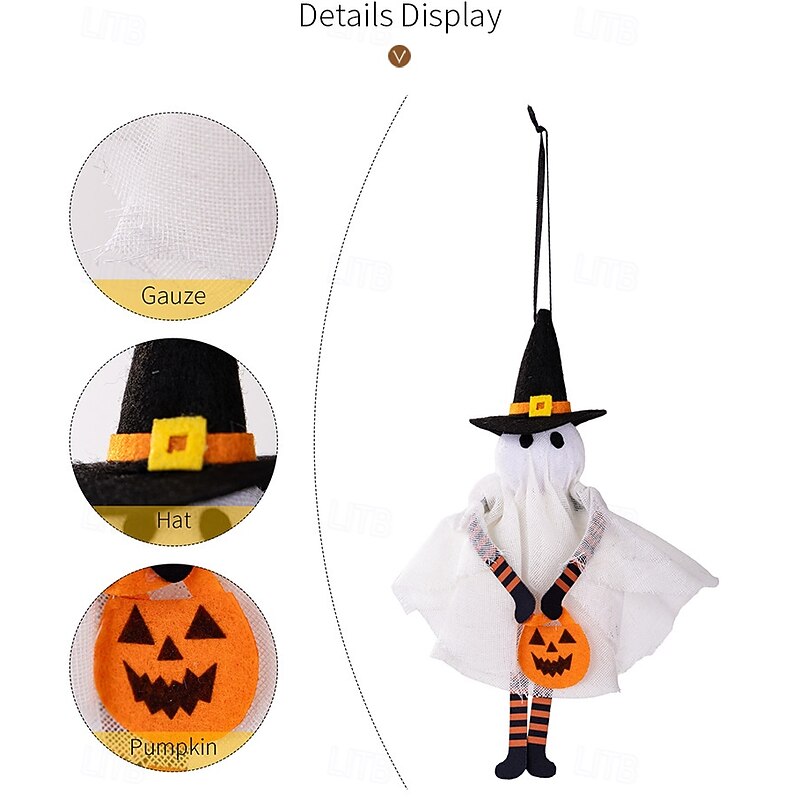 4pcs Halloween Handmade Hanging Ornaments, Pumpkin, Black Cat, Ghost, Skull Decorations, Spooky Holiday Party, Home and Indoor Hanging Decor3