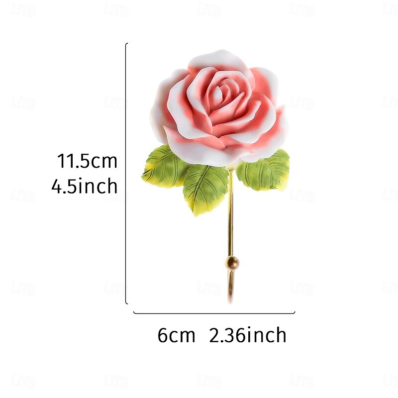 1PC Resin-painted Rose Decorative Single Hook Resin Material Hand-painted Three-dimensional Flower Decorative Iron Hook Suitable for Kitchen Bedroom Bathroom Key and Other Item Storage3