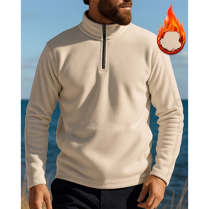 Men's Quarter Zip Sweatshirt Hiking top Long Sleeve Stand Collar Top Outdoor Thermal Warm Winter Polyester Dark Grey Black Army Green Workout Traveling Running