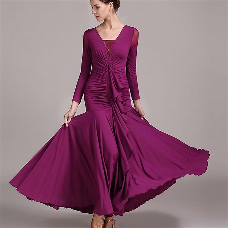 Women's Long Sleeve Modern Dance Dress Practice Dress Ballroom Dance Costume2