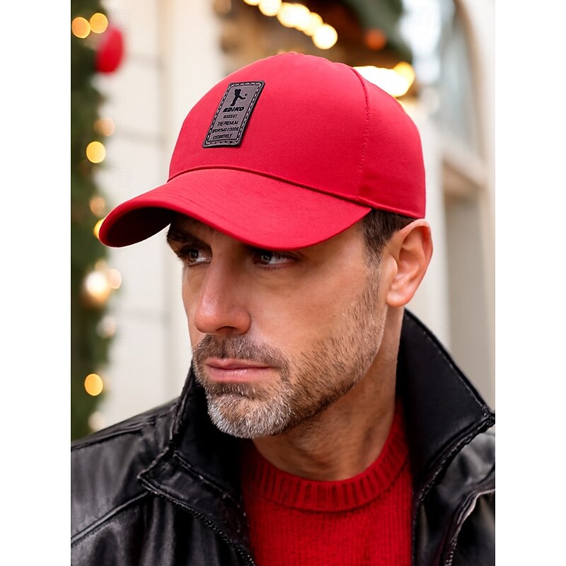 Men's Cotton Baseball Cap in Multiple Colors, Adjustable Casual Hat with Patch Design, Christmas Gift for Outdoor, Sports and Holiday Wear