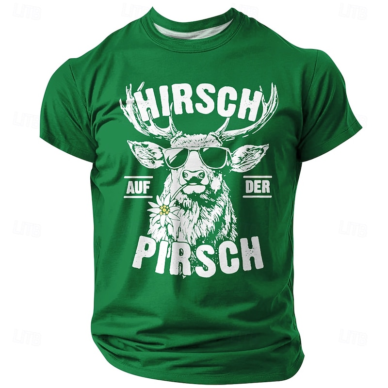 Men's Funny Slang German Deer T Shirt Short Sleeve T shirt 3D Print Crew Neck Shirt Fashion Daily Street Daily Black Red Blue Summer Spring Clothing Apparel S M L XL XXL XXXL2