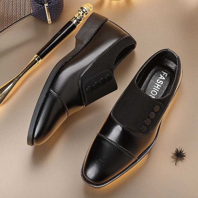 Men's Black Button Decor Dress Shoes Classic Slip-On Business Formal Oxford Style Footwear for Office, Weddings and Evening Parties3