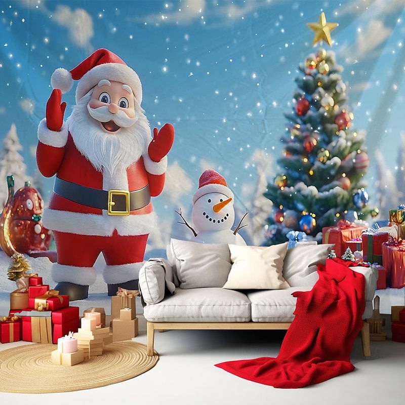 Chrismas Hanging Tapestry Christmas Tree Santa Claus Reindeer Neon Lights Large Wall Art Mural Decor Blanket Curtain Holiday Home Bedroom Living Room Festive Seasonal Party Celebration Decoration4