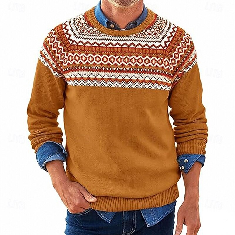 Men's Geometic Diamond Pattern Pullover Sweater Jumper Fair Isle Sweater Knitwear Crewneck Casual Vacation Daily 3D Print Keep Warm Long Sleeve Spring Fall Winter White Blue Brown4