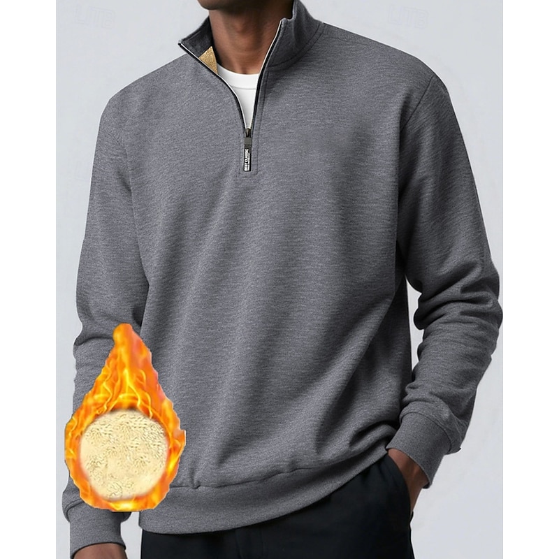 Men's Sweatshirt Fleece Sweatshirt Quarter Zip Sweatshirt Black Wine Navy Blue Dark Gray Half Zip Plain Quarter Zip Sports & Outdoor Daily Holiday Polyester Streetwear Basic Casual Winter Clothing