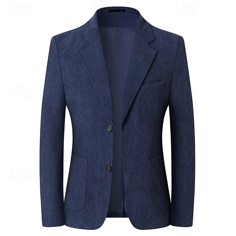 Men's Blazer Corduroy Blazer Business Cocktail Party Wedding Party Fashion Casual Spring Fall Polyester Plain Pocket Buttons Comfortable Single Breasted Blazer Black Navy Blue khaki Gray