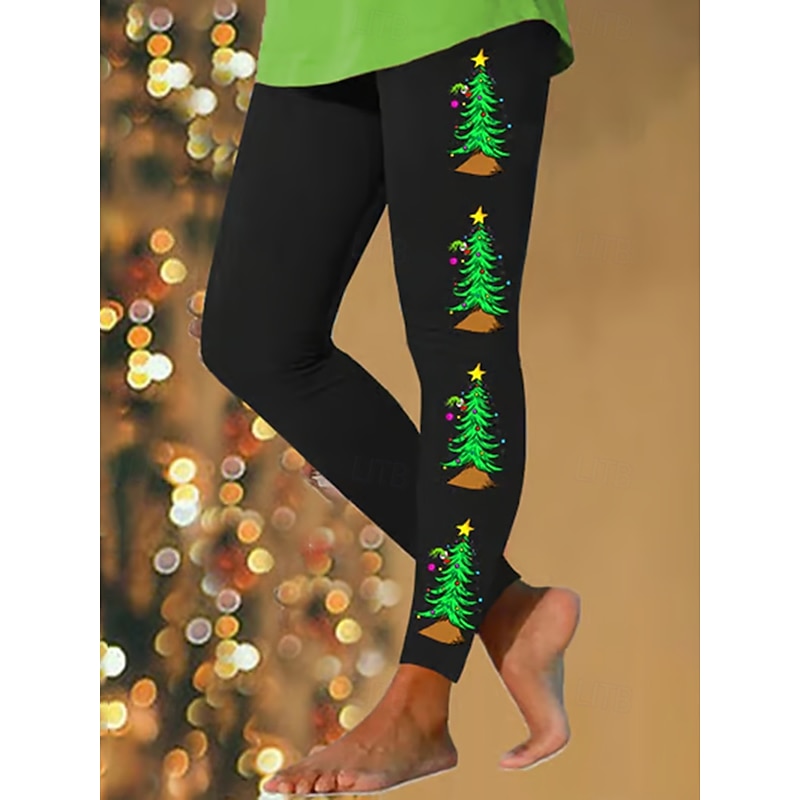 Women's Leggings Vacation Vintage Fashion Ankle-Length High WaistPantsUgly Christmas Graphic Christmas Printing Thermal Warm Soft Breathable Stretchy Formal Outdoor Vacation Black White Green Spring