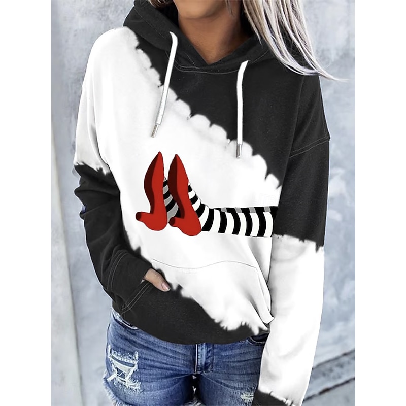 Halloween Women's Pullover Hoodie Sweatshirt Witch Graphic Fashion Casual Long Sleeve Hooded Regular Tops Street Dailywear Casual Drawstring Pocket Print Black Red Blue Green Gray Fall Winter
