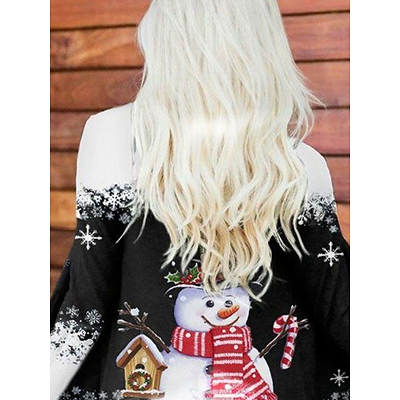 Women's Winter Coat Lightweight Comfortable Print Open Front Vintage Fashion Casual Snowman Vacation Casual Long Collarless Regular Fit Long Sleeve Outerwear Black Spring Fall3