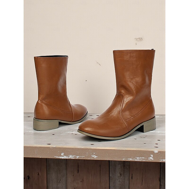 Women's Brown Faux Leather Western Ankle Boots – Classic Cowgirl Style Boots for Festivals & Country Outfits