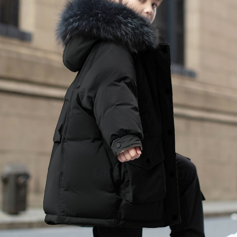 Kids Unisex Down Jacket Outdoor Jacket Puffer Jacket Outerwear Solid Color Long Sleeve Keep Warm Windproof Coat Outdoor Daily Basic Black Red Fall Winter 4 years+3